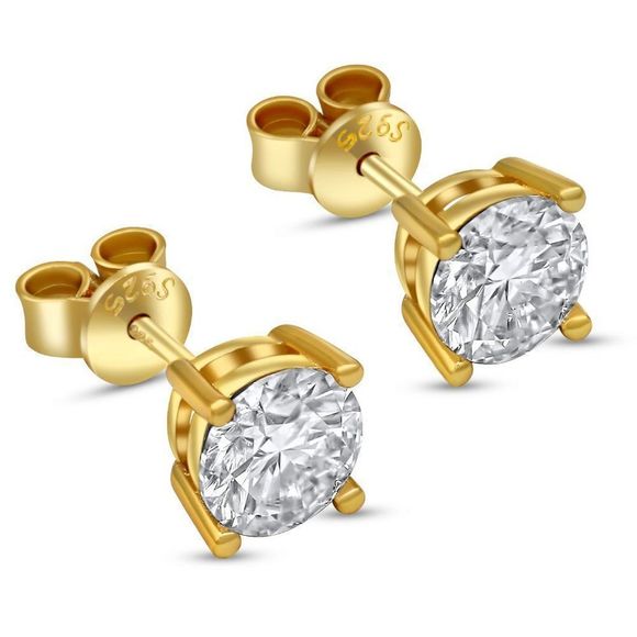 2.0ctw VVS1 Moissanite 4 Prong Stud Push Back Earrings 18k Gold Over 925 Silver - Picture 1 of 7